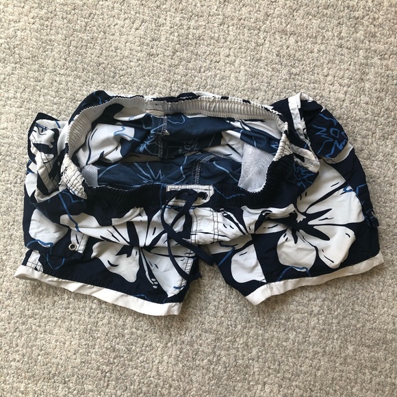 Blue White Hawaiian Hibiscus Board Shorts Swim Trunks Medium - Picture 11 of 12